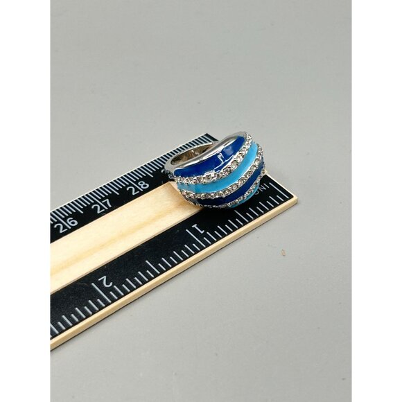 Vintage Blue Enamel Ring Size 4.5 Light & Dark Blue w Rhinestones Oceanic Ring - Picture 6 of 7